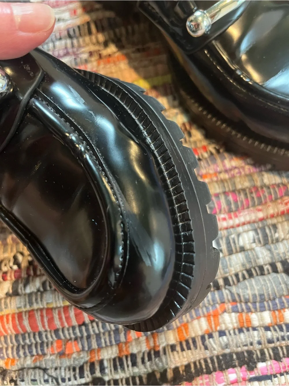 Zara Black Patent Loafers with Silver Chain
